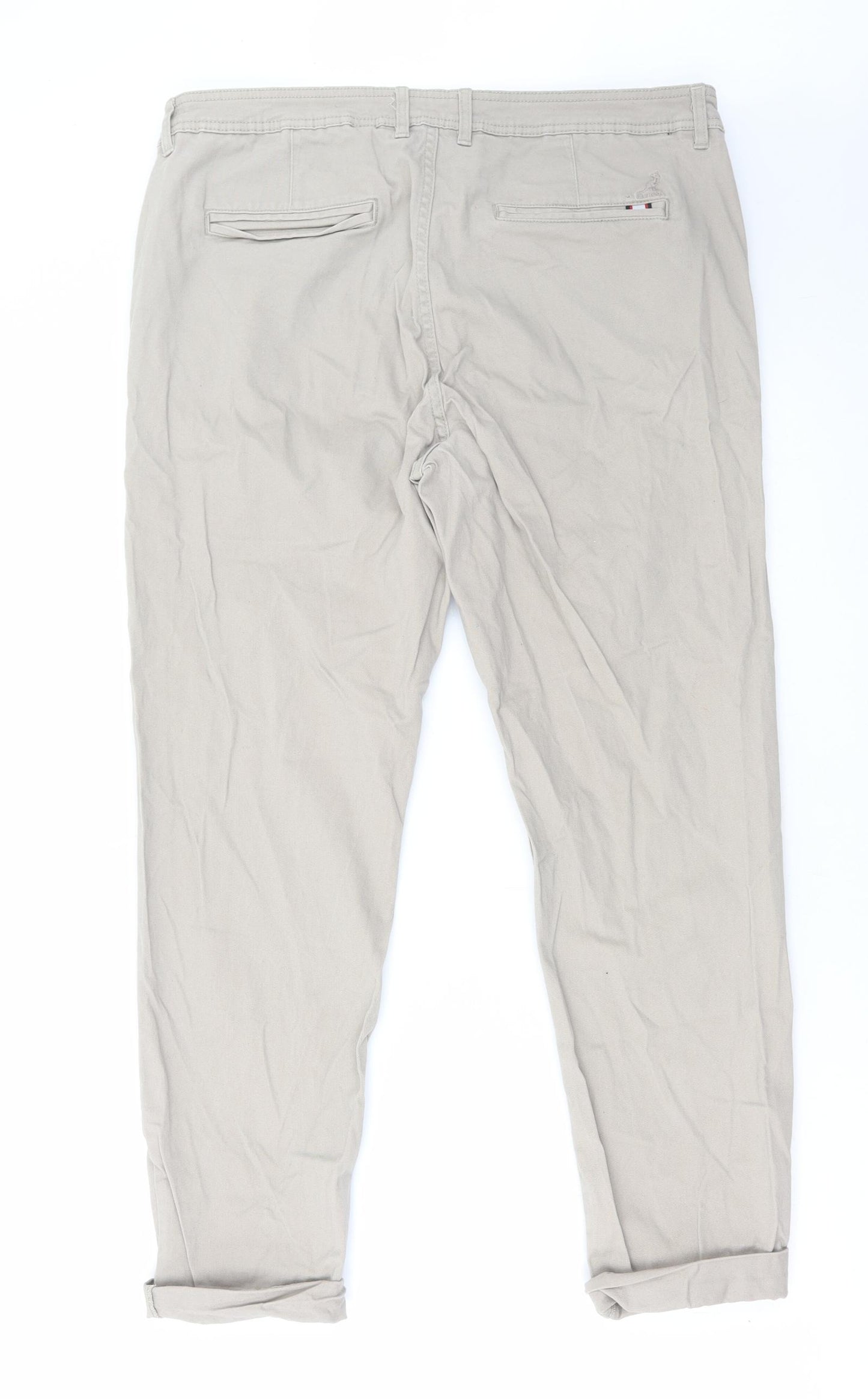 Kangol Mens Beige Cotton Chino Trousers Size 36 in L32 in Regular Zip