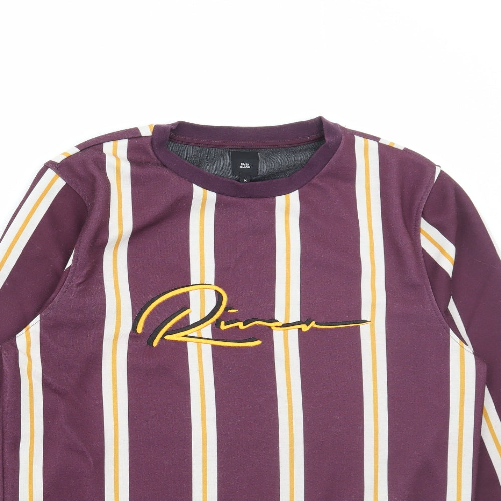 River Island Mens Red Striped Polyester Pullover Sweatshirt Size M