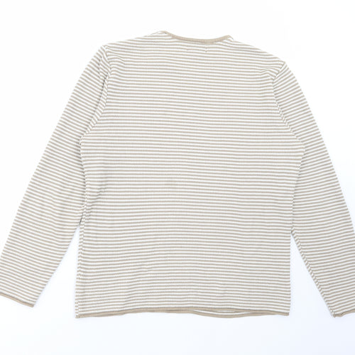 FOREVER 21 Mens Beige Round Neck Striped Acrylic Pullover Jumper Size M