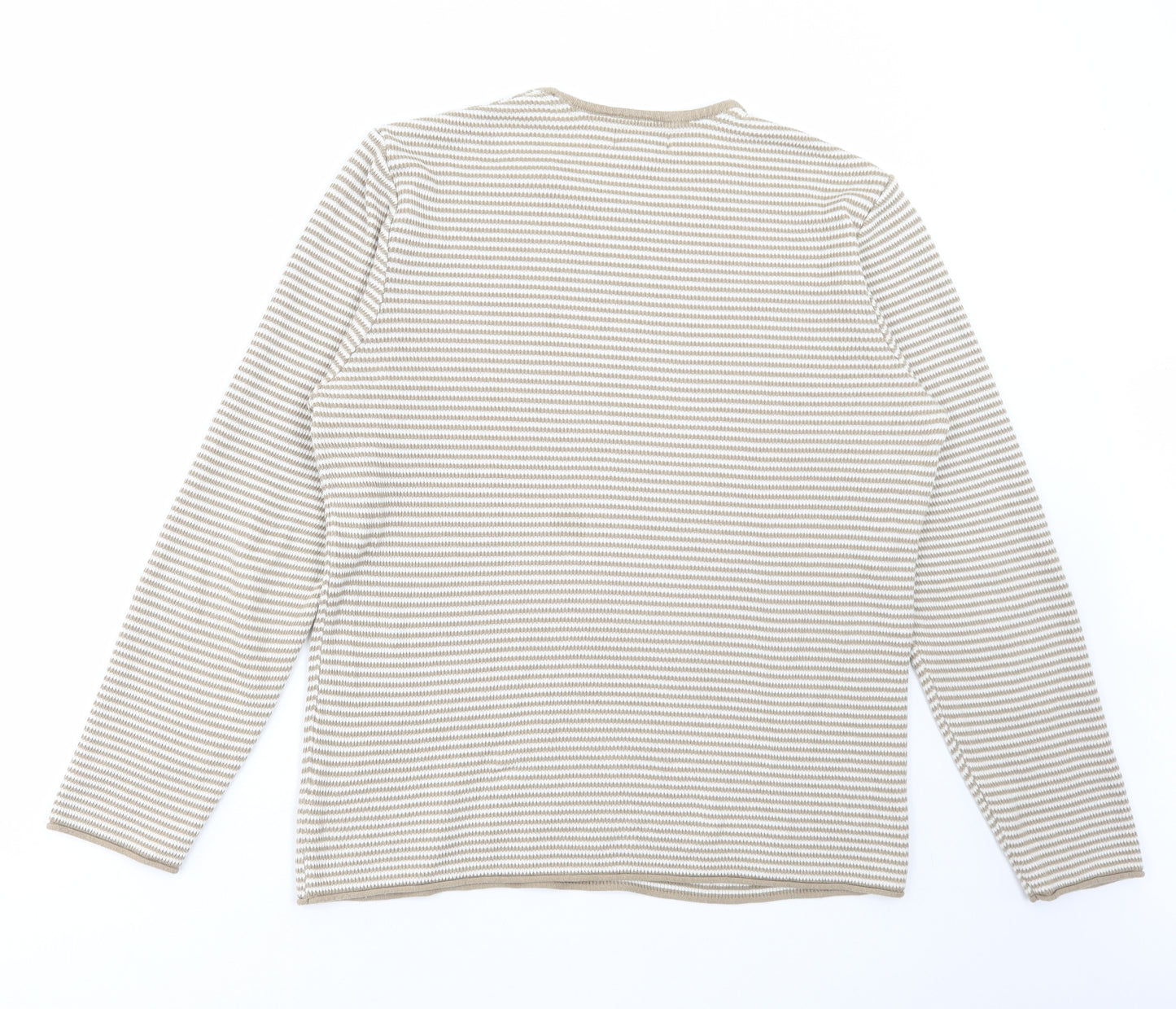 FOREVER 21 Mens Beige Round Neck Striped Acrylic Pullover Jumper Size M