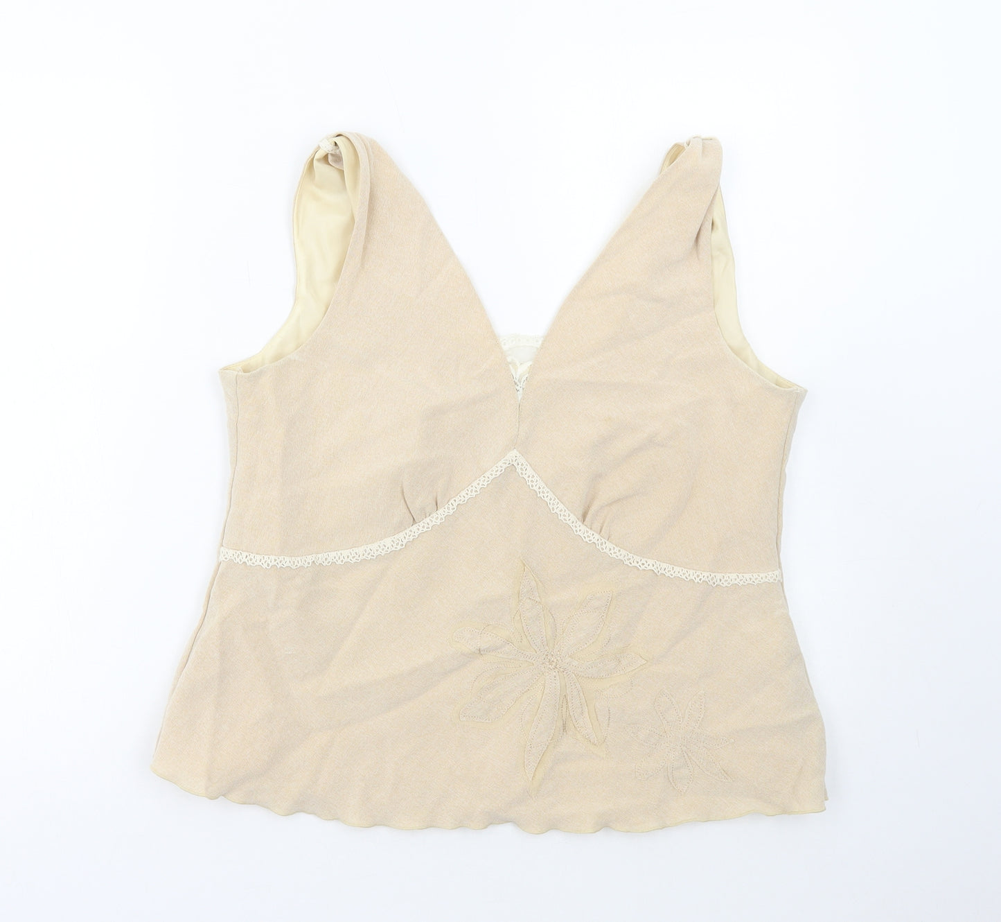 Michael Ambers Womens Beige Viscose Basic Tank Size 16 V-Neck - Lace Detail