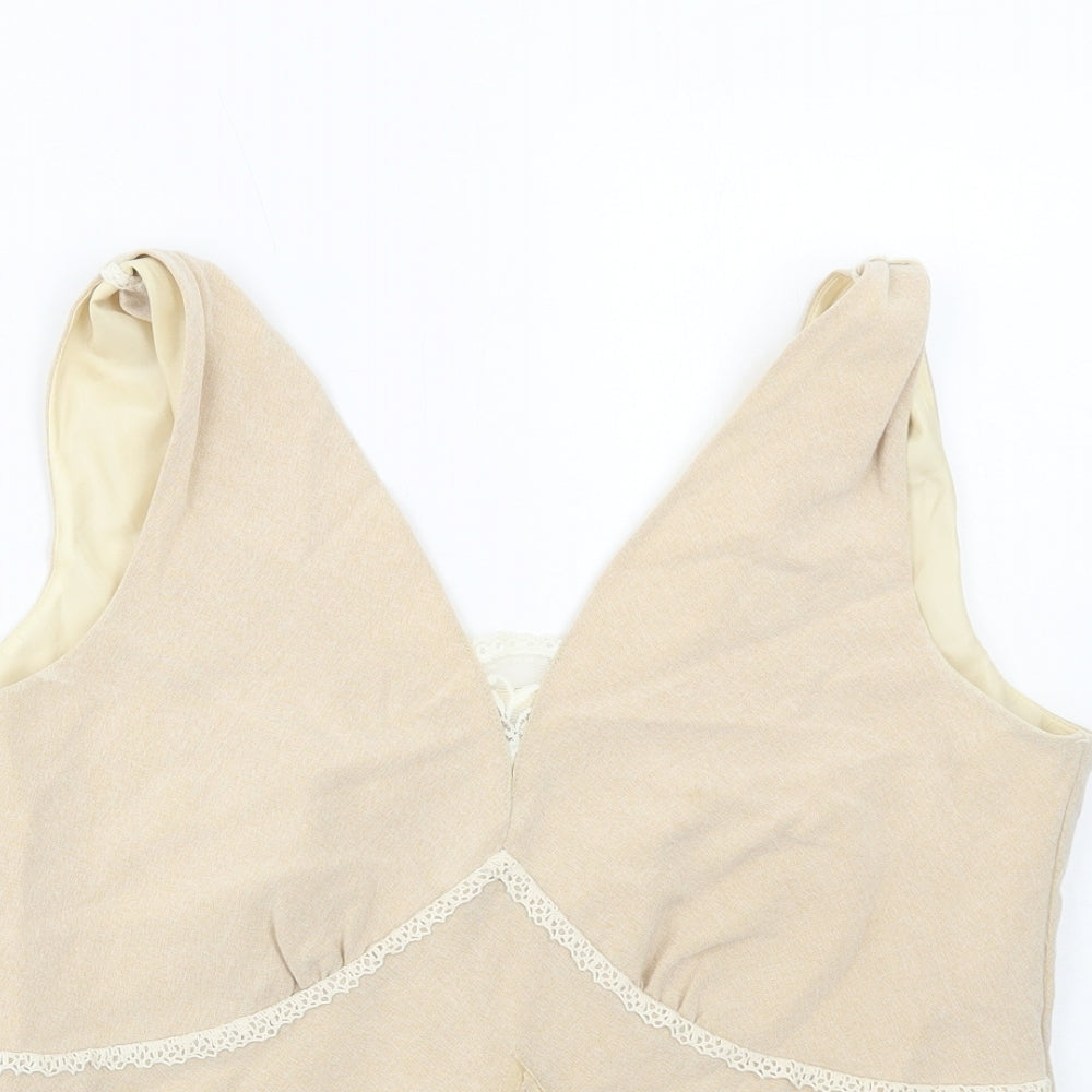 Michael Ambers Womens Beige Viscose Basic Tank Size 16 V-Neck - Lace Detail