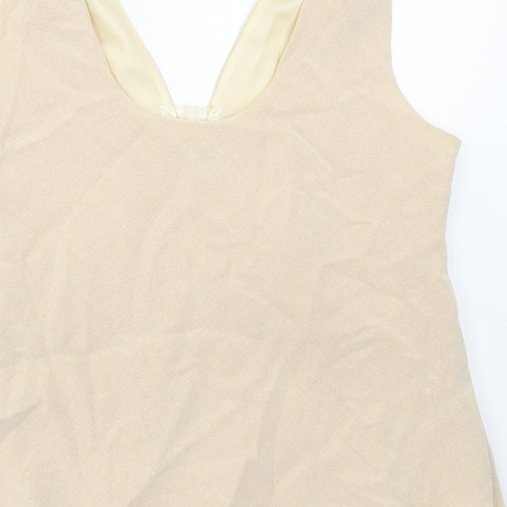 Michael Ambers Womens Beige Viscose Basic Tank Size 16 V-Neck - Lace Detail