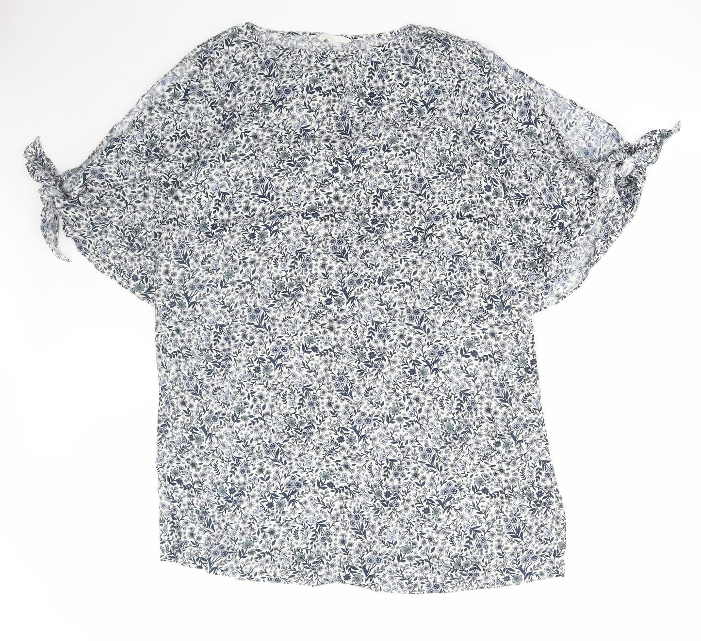 H&M Womens Blue Floral Polyester A-Line Size M Round Neck Pullover