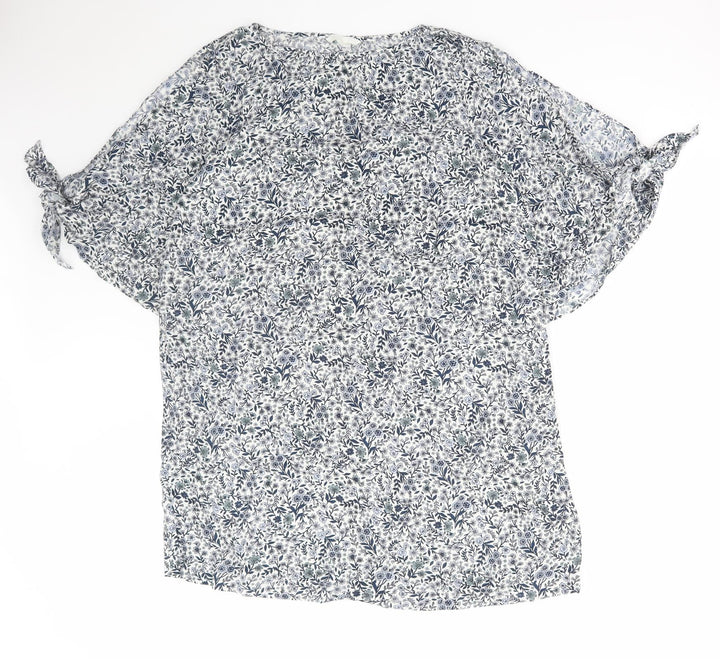 H&M Womens Blue Floral Polyester A-Line Size M Round Neck Pullover