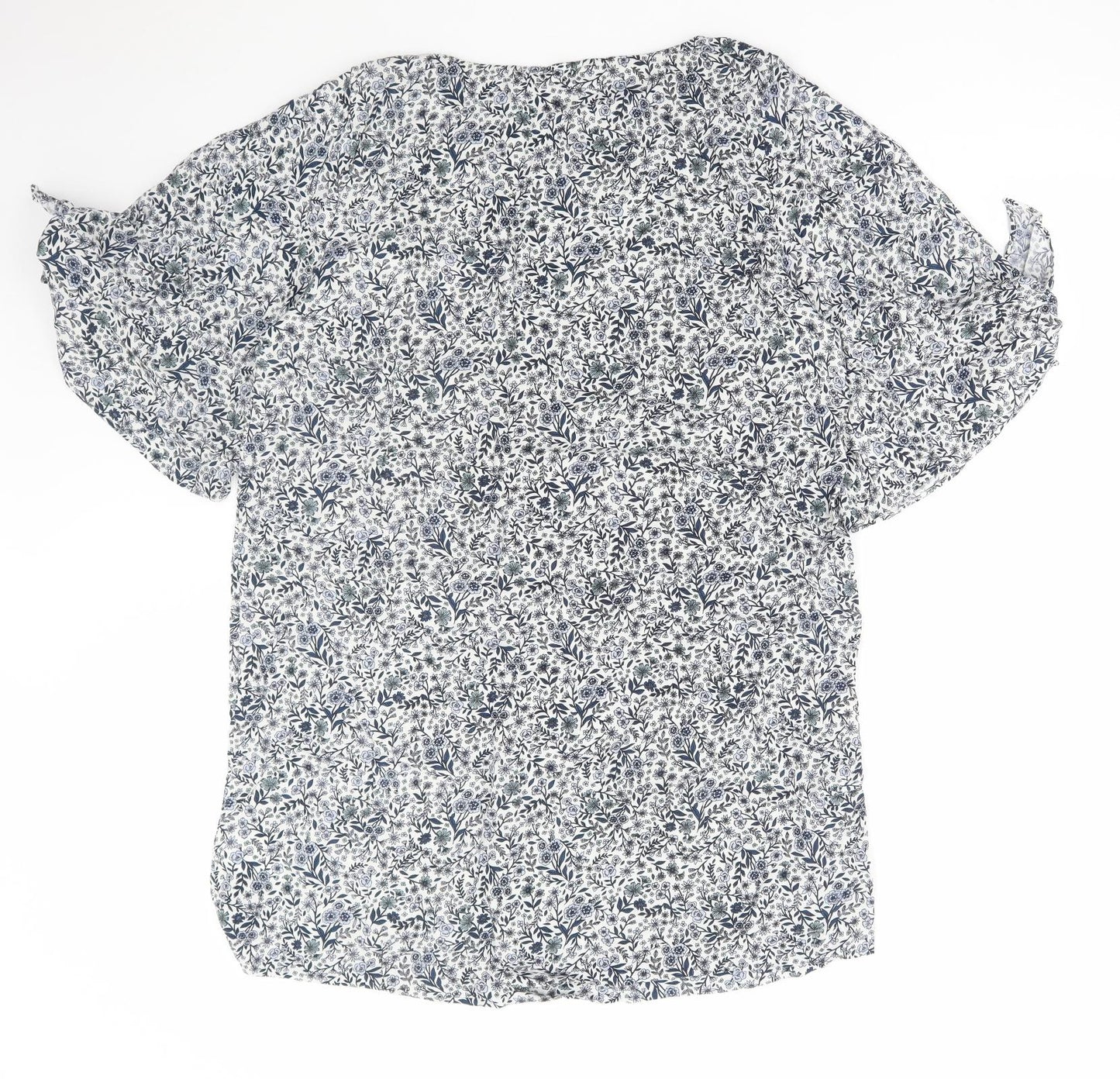 H&M Womens Blue Floral Polyester A-Line Size M Round Neck Pullover