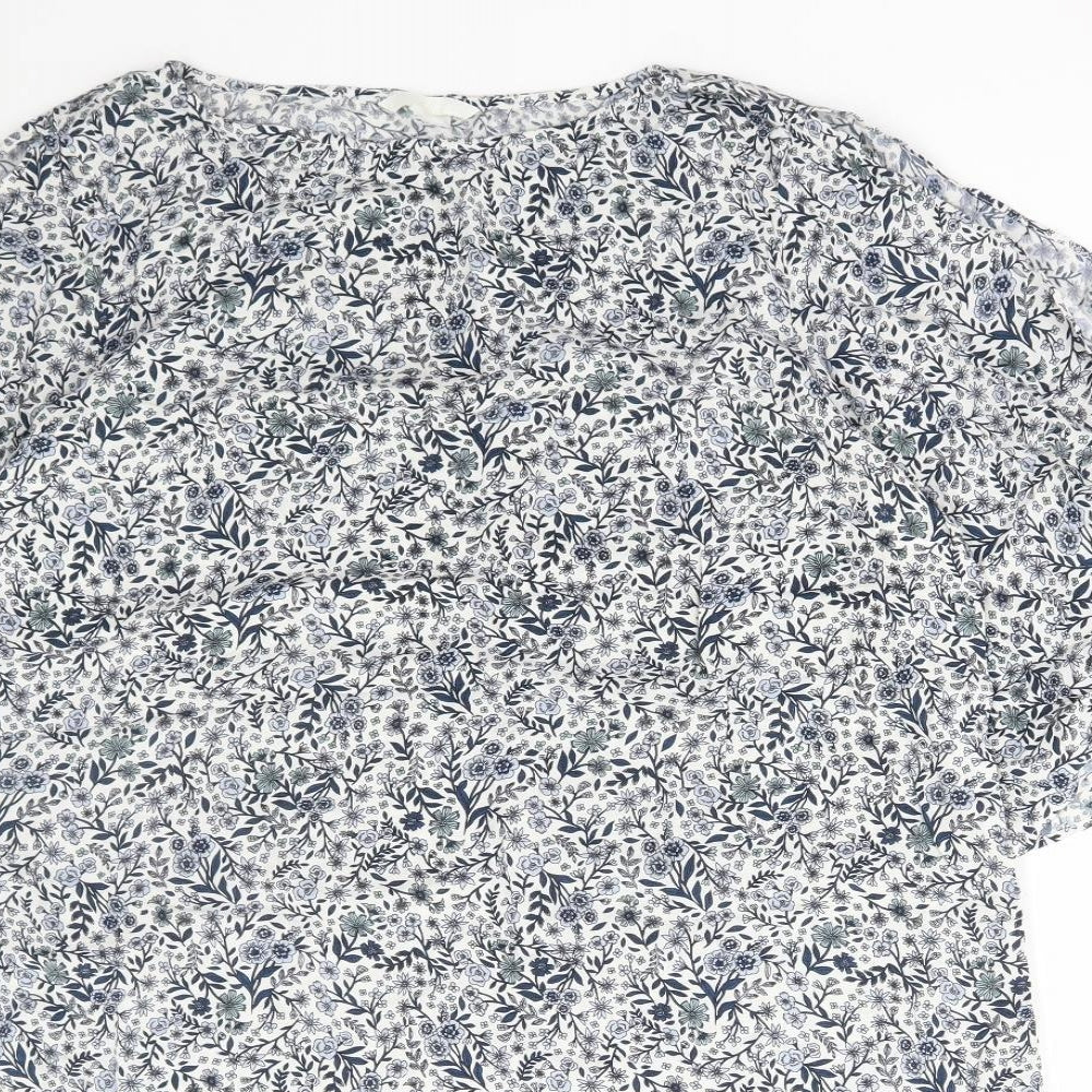 H&M Womens Blue Floral Polyester A-Line Size M Round Neck Pullover