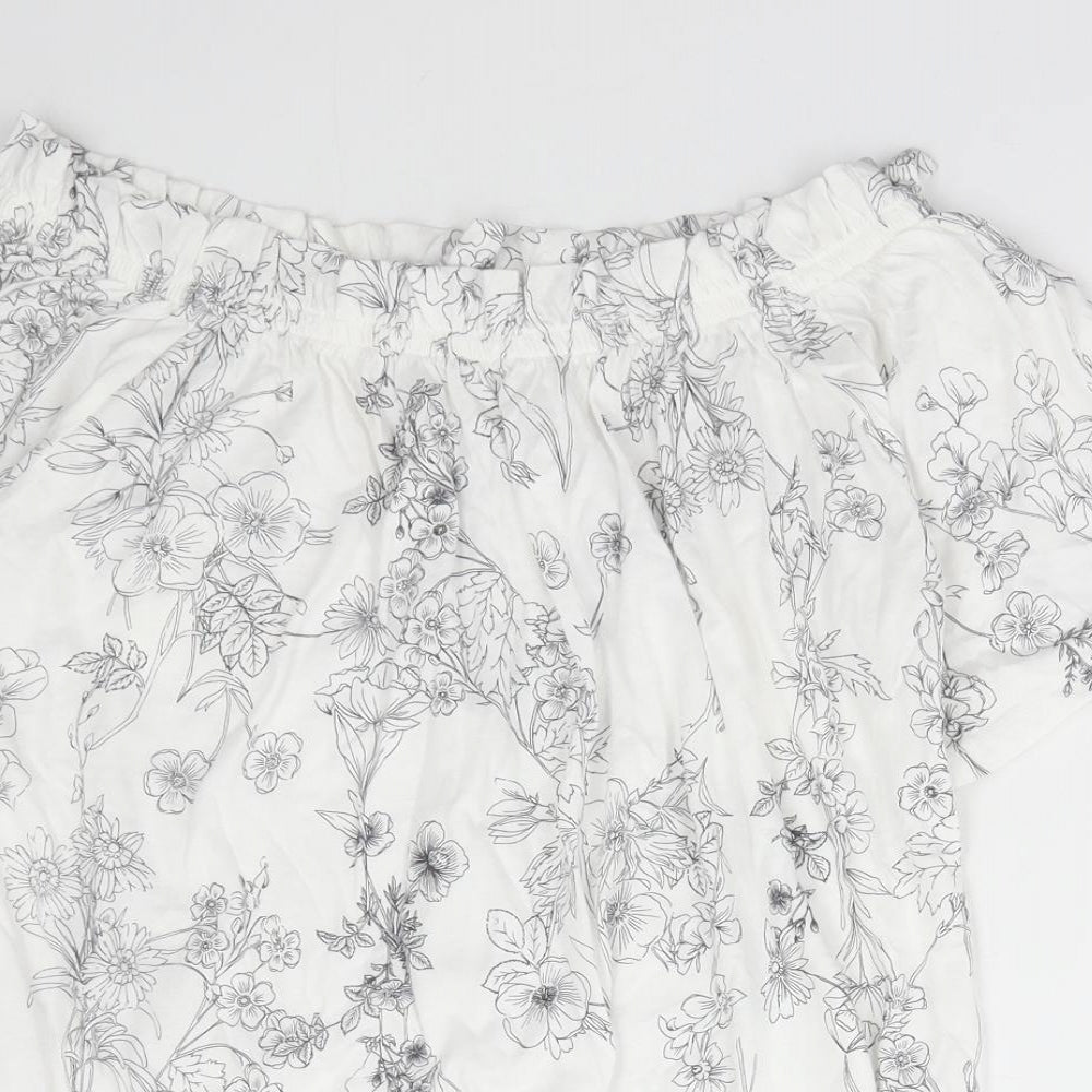 NEXT Womens White Floral Cotton Basic Blouse Size 12 Off the Shoulder