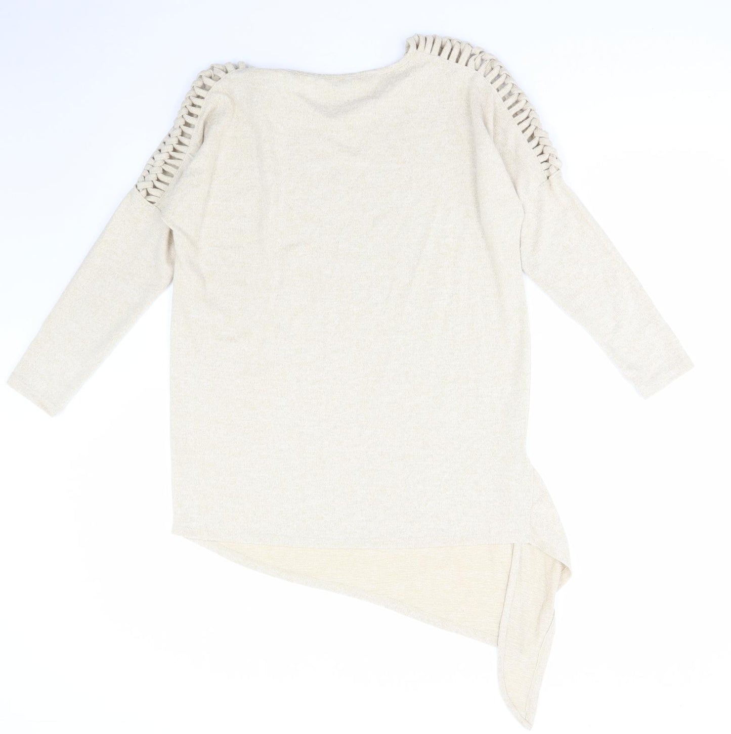 PEP&CO Womens Beige Polyester Basic T-Shirt Size 8 Round Neck - Asymmetric