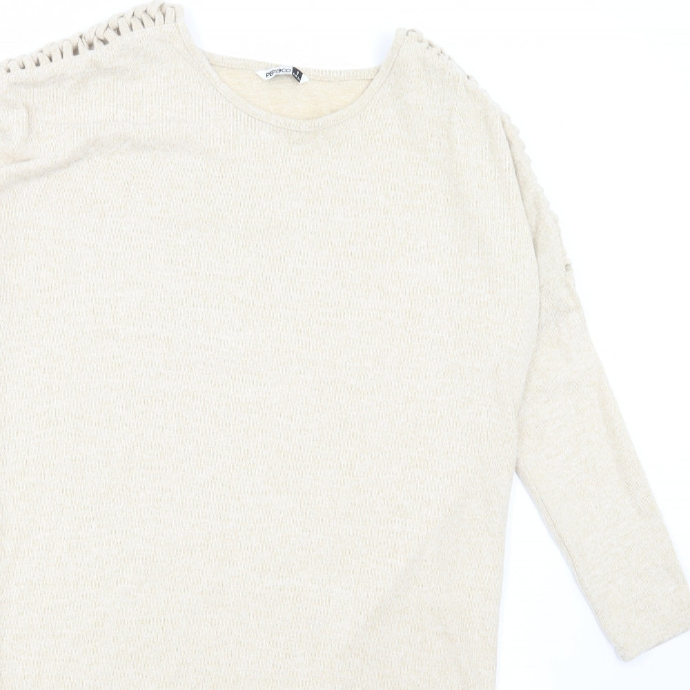 PEP&CO Womens Beige Polyester Basic T-Shirt Size 8 Round Neck - Asymmetric