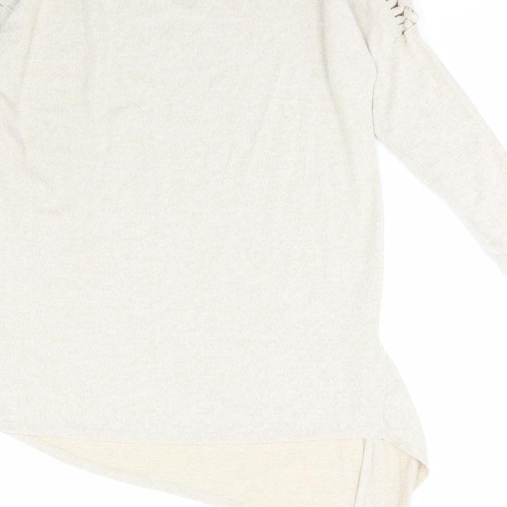 PEP&CO Womens Beige Polyester Basic T-Shirt Size 8 Round Neck - Asymmetric