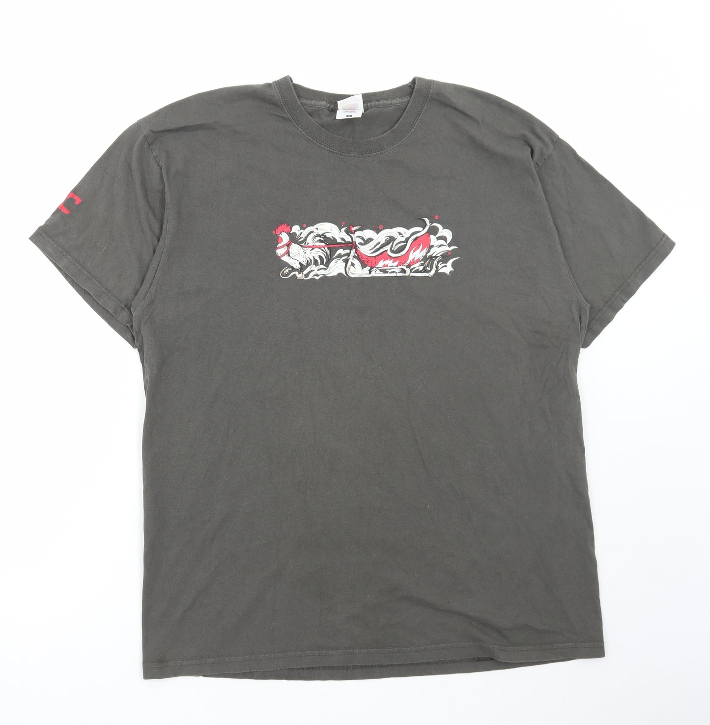 Fruit of the Loom Mens Grey Cotton T-Shirt Size XL Round Neck - KFC Christmas