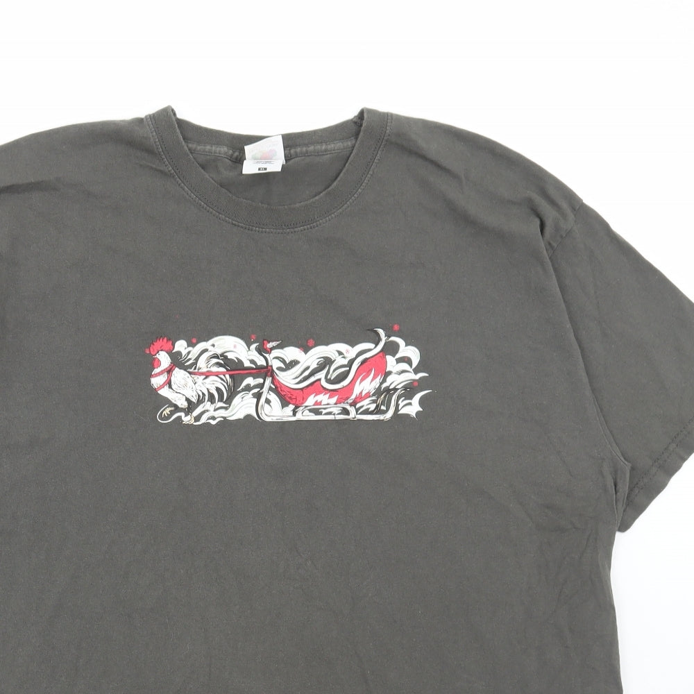 Fruit of the Loom Mens Grey Cotton T-Shirt Size XL Round Neck - KFC Christmas