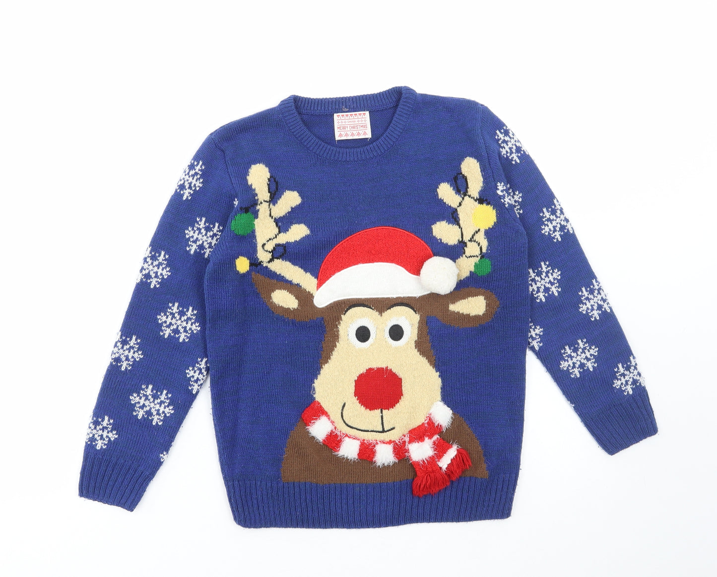 George Boys Multicoloured Round Neck Acrylic Pullover Jumper Size 8-9 Years Pullover - Reindeer/Christmas, Light up nose