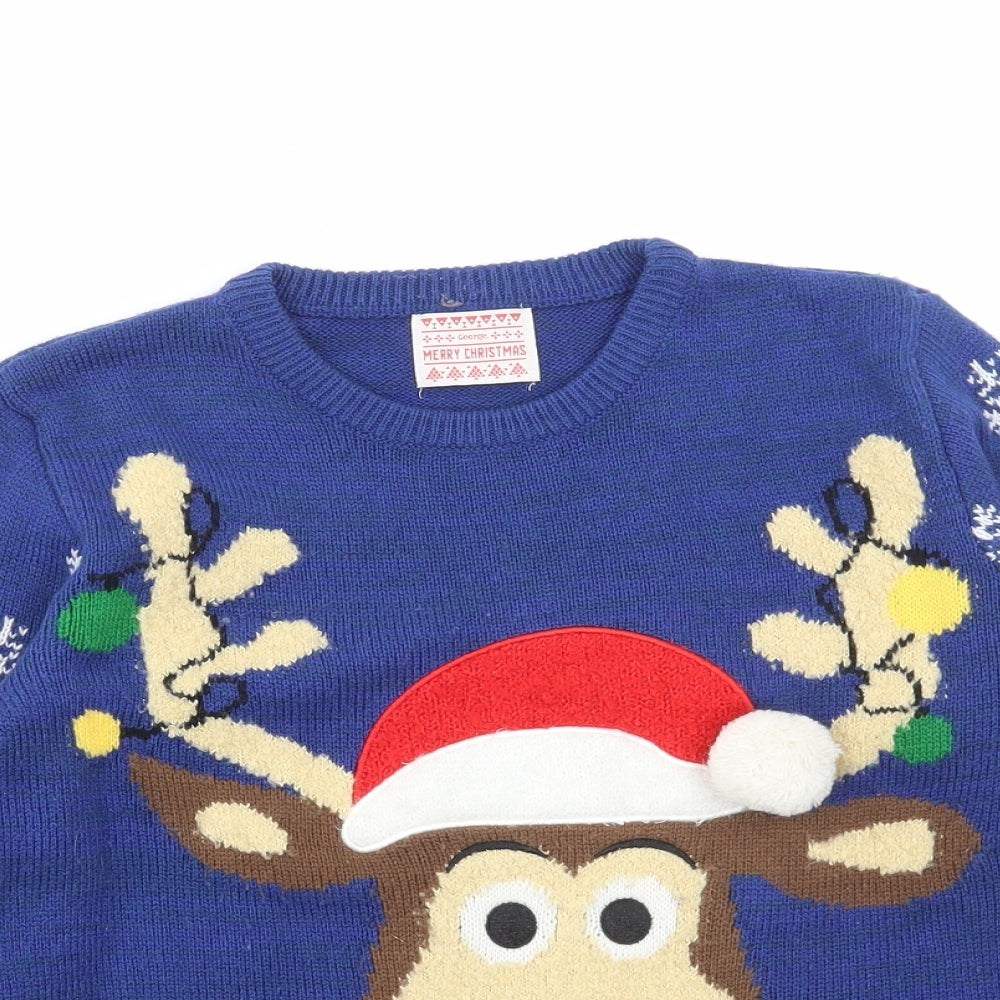 George Boys Multicoloured Round Neck Acrylic Pullover Jumper Size 8-9 Years Pullover - Reindeer/Christmas, Light up nose