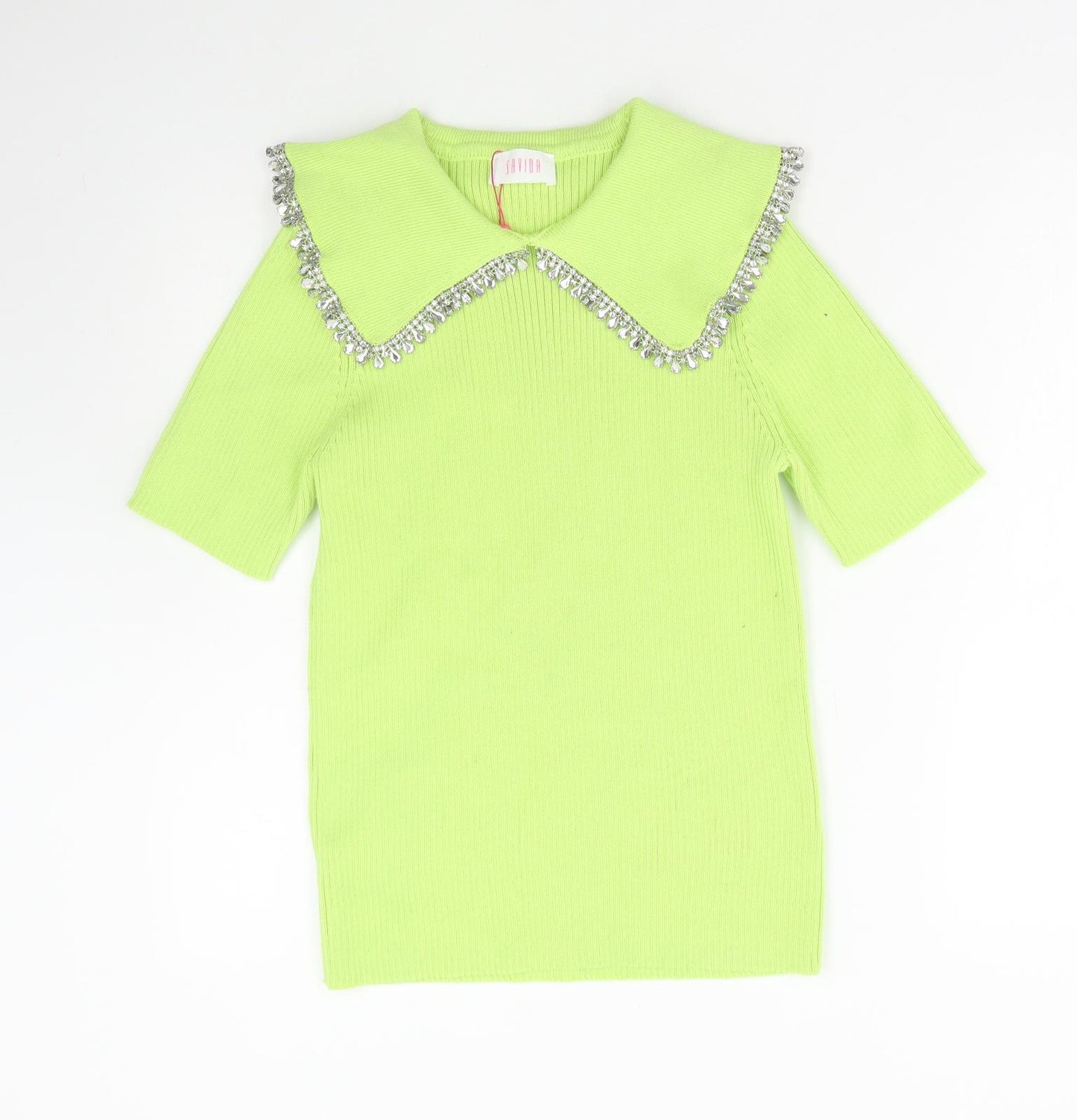 Savida Womens Green V-Neck Polyester Pullover Jumper Size L