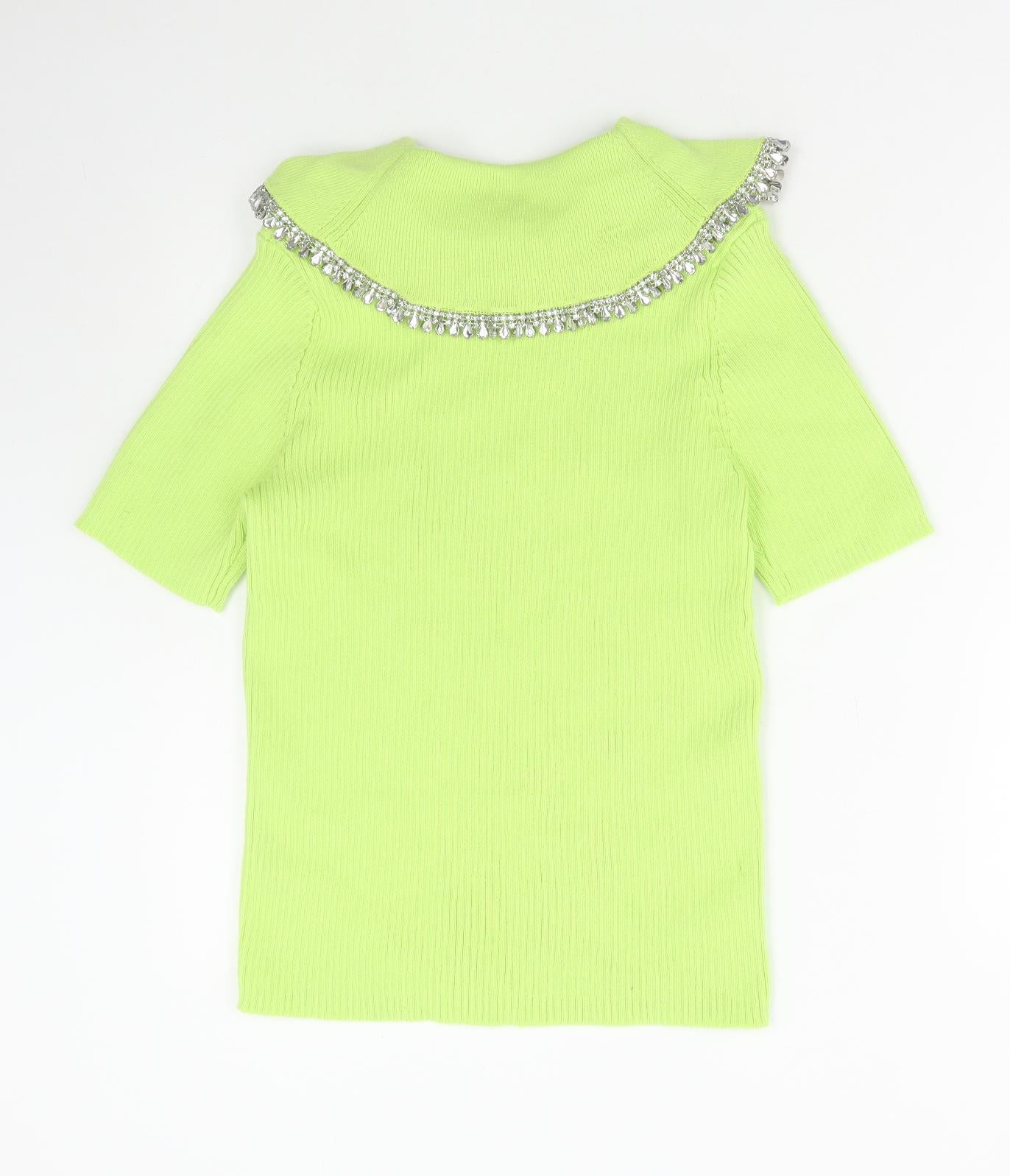 Savida Womens Green V-Neck Polyester Pullover Jumper Size L