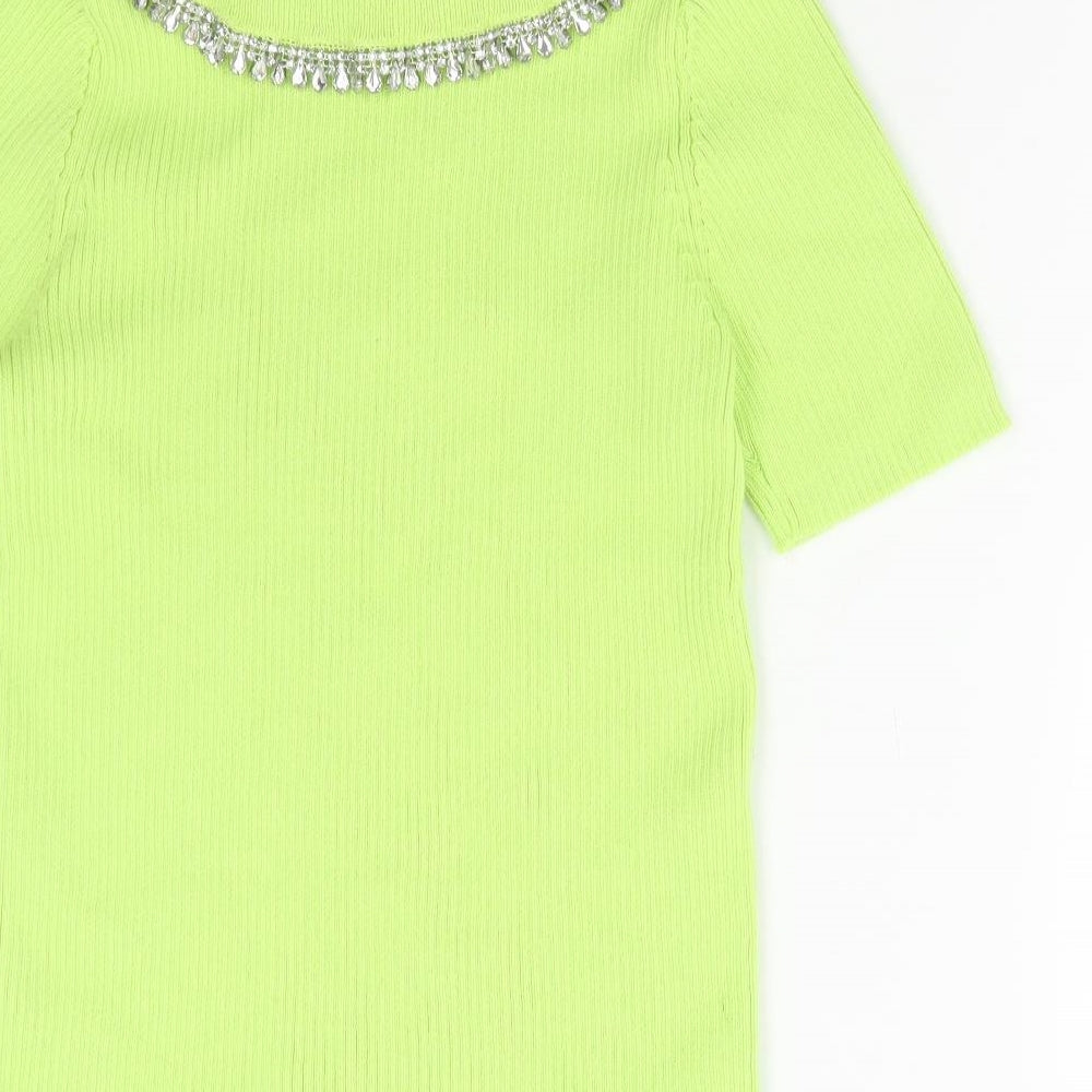 Savida Womens Green V-Neck Polyester Pullover Jumper Size L