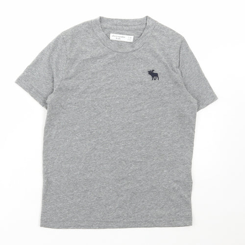 Abercrombie & Fitch Boys Grey Cotton Basic T-Shirt Size 7-8 Years Round Neck Pullover