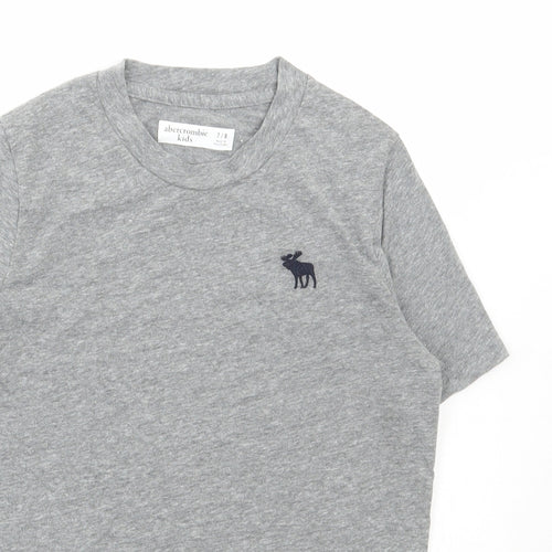Abercrombie & Fitch Boys Grey Cotton Basic T-Shirt Size 7-8 Years Round Neck Pullover