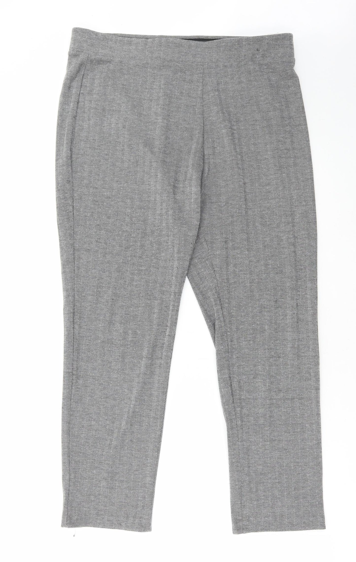 Marks and Spencer Womens Grey Herringbone Polyester Trousers Size 18 L30 in Regular