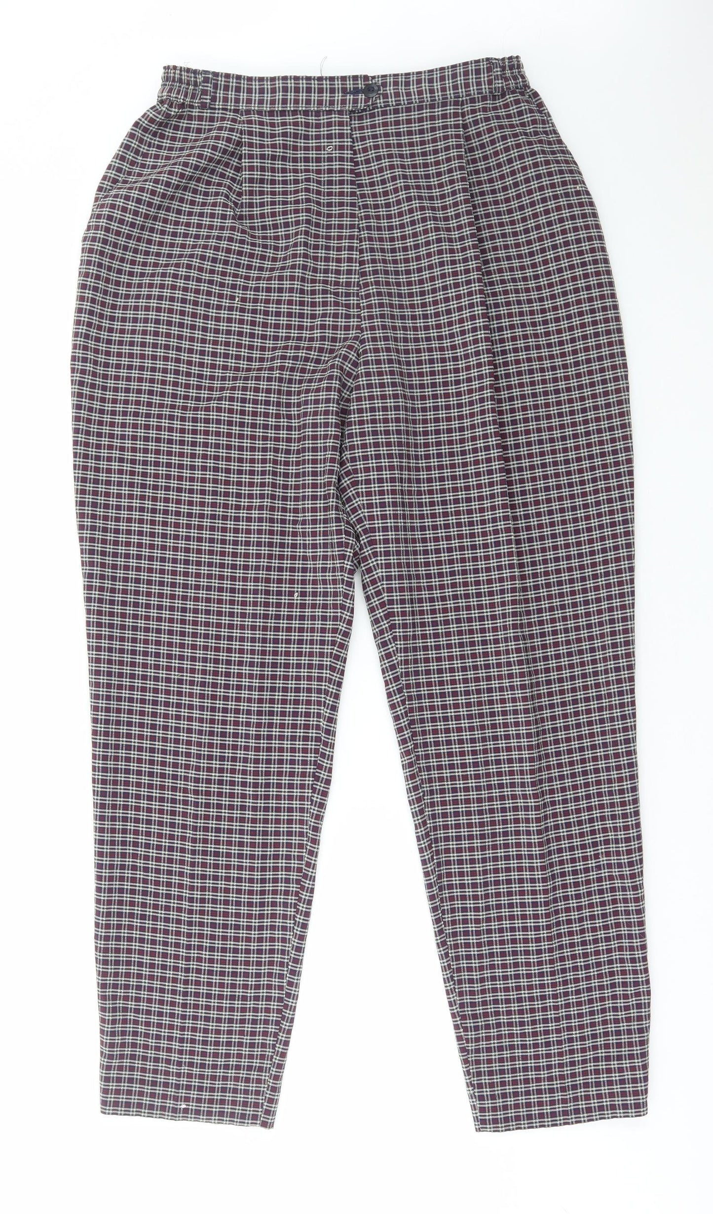 Marks and Spencer Womens Multicoloured Check Polyester Trousers Size 16 L32 in Regular Zip