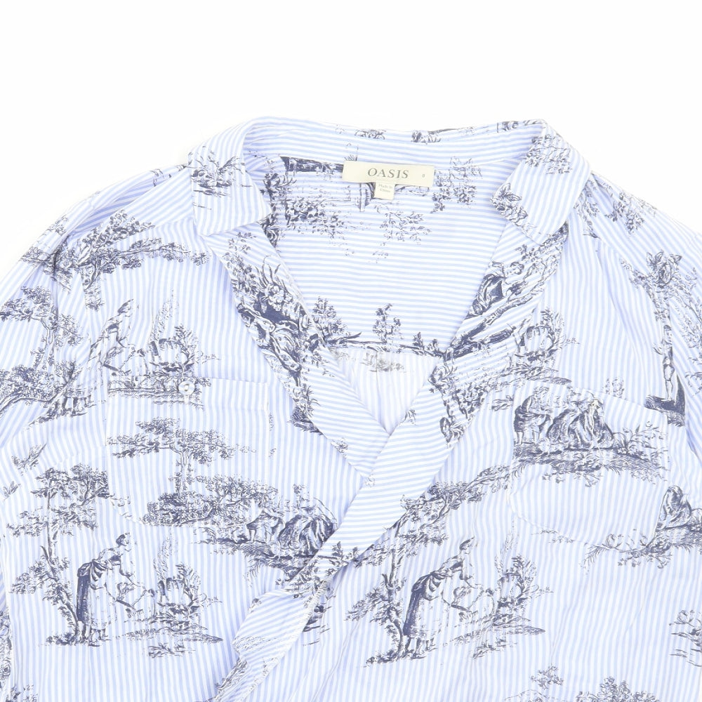 Oasis Womens Blue Striped Viscose Basic Blouse Size 8 Collared