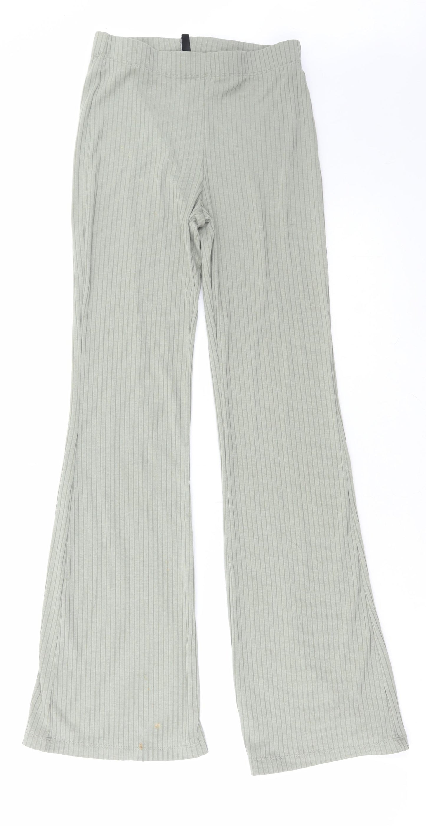 H&M Womens Green Polyester Trousers Size S L32 in Regular - Ribbed