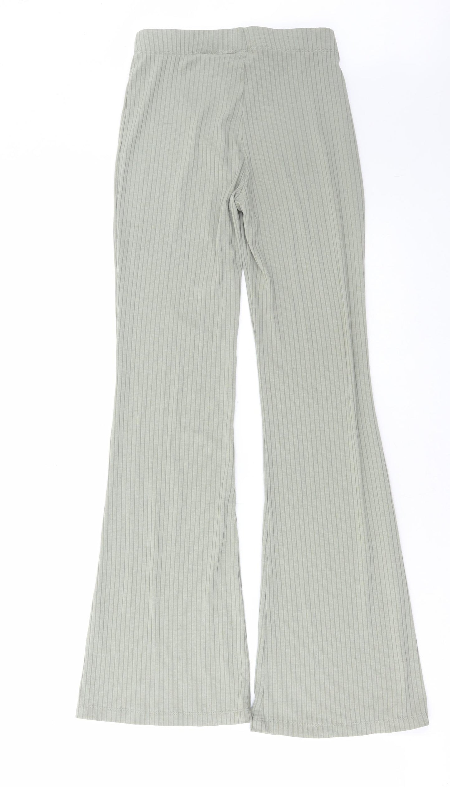 H&M Womens Green Polyester Trousers Size S L32 in Regular - Ribbed