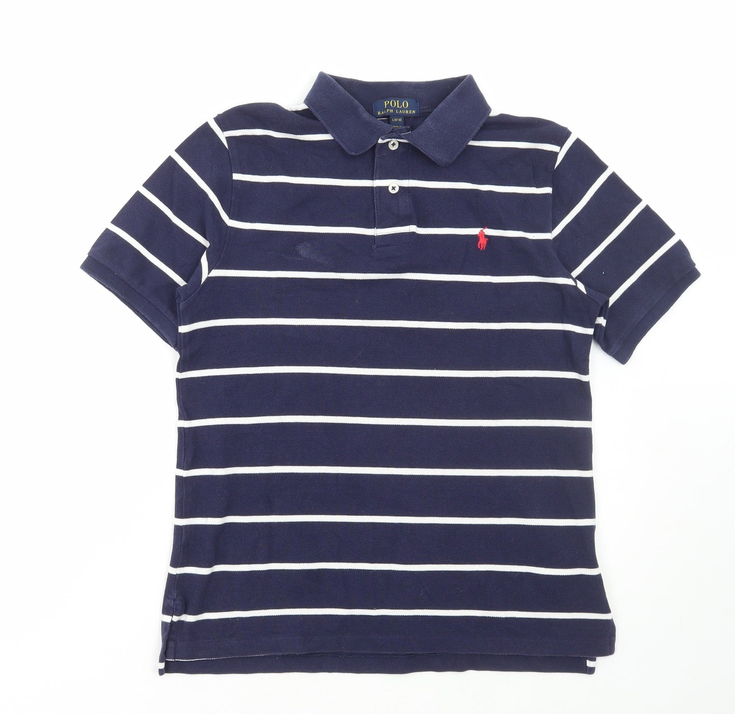 Ralph Lauren Womens Blue Striped Cotton Basic Polo Size L Collared