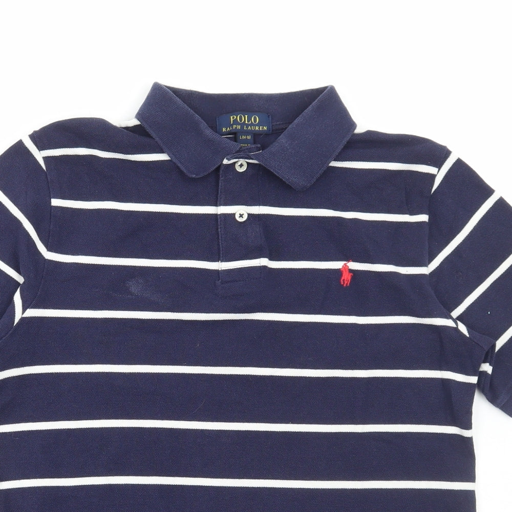 Ralph Lauren Womens Blue Striped Cotton Basic Polo Size L Collared