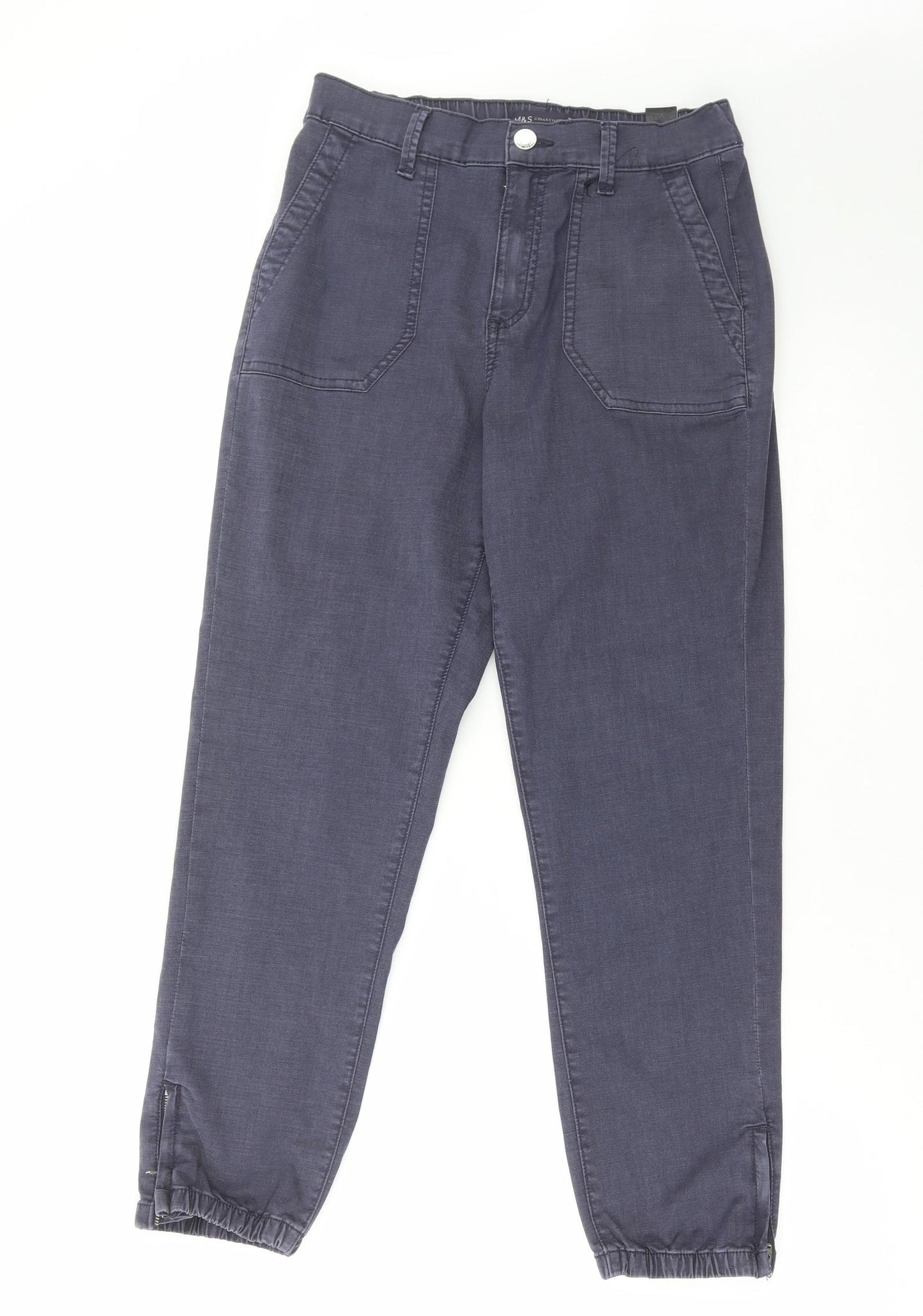 Marks and Spencer Womens Blue Polyester Tapered Jeans Size 10 L26 in Regular Zip