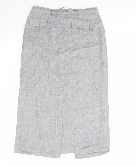 Front view of Gerry Weber women’s grey linen a-line skirt, size UK 16, zip
