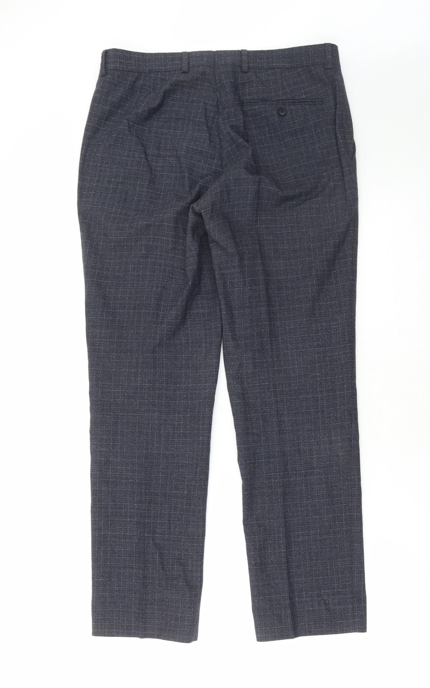 Charles Tyrwhitt Mens Grey Check Wool Trousers Size 32 in L30 in Regular Zip
