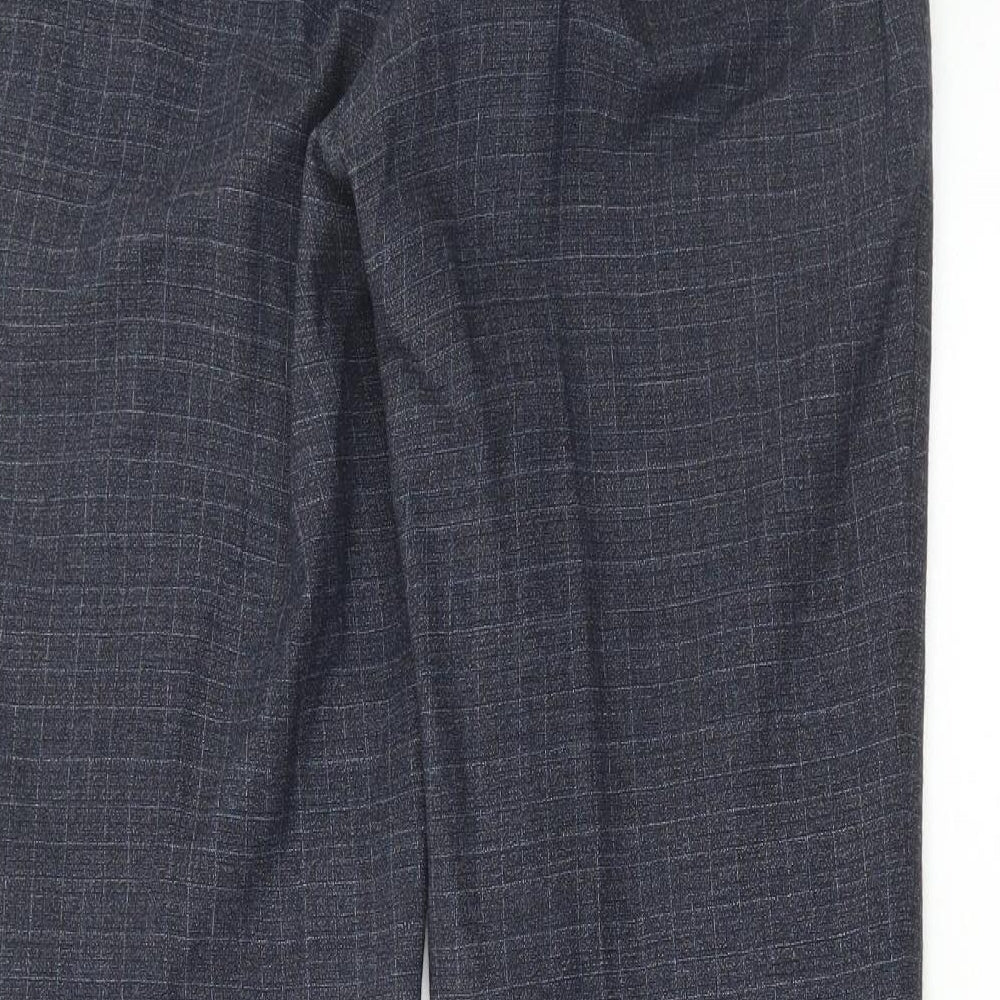 Charles Tyrwhitt Mens Grey Check Wool Trousers Size 32 in L30 in Regular Zip