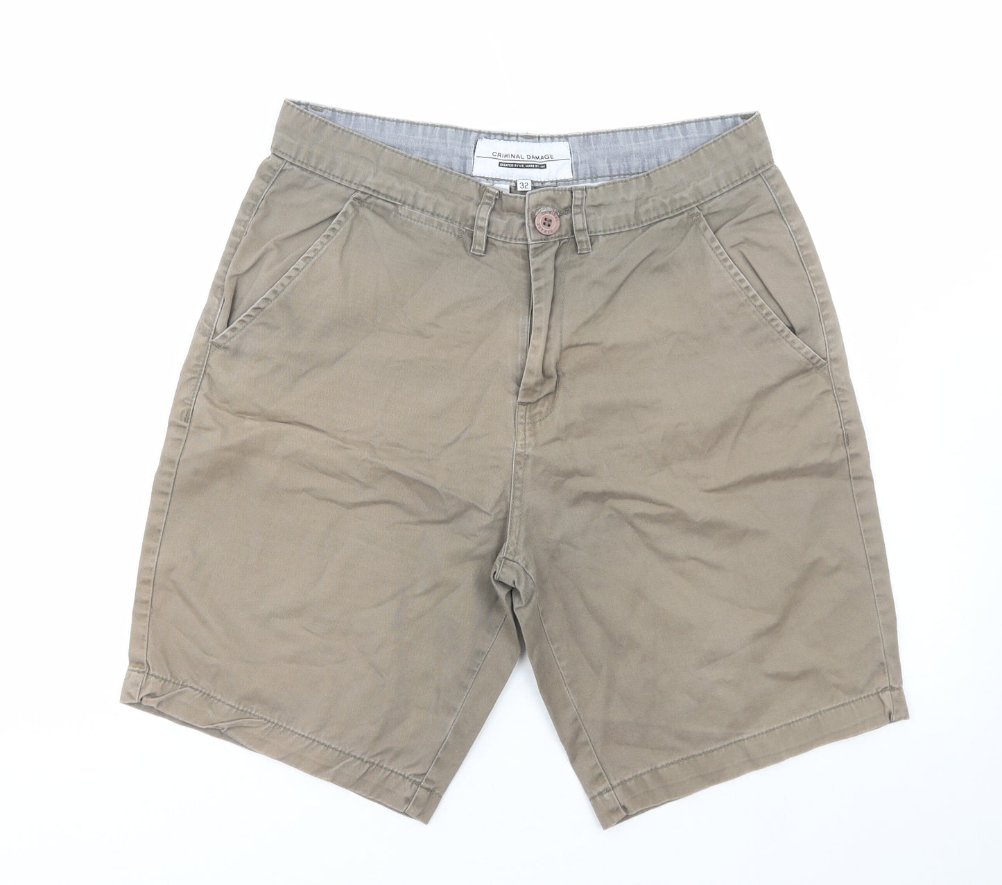 Criminal Damage Mens Brown Cotton Chino Shorts Size 32 in L10 in Regular Zip
