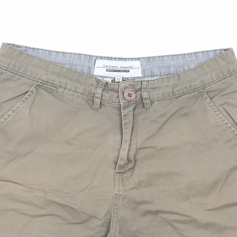 Criminal Damage Mens Brown Cotton Chino Shorts Size 32 in L10 in Regular Zip