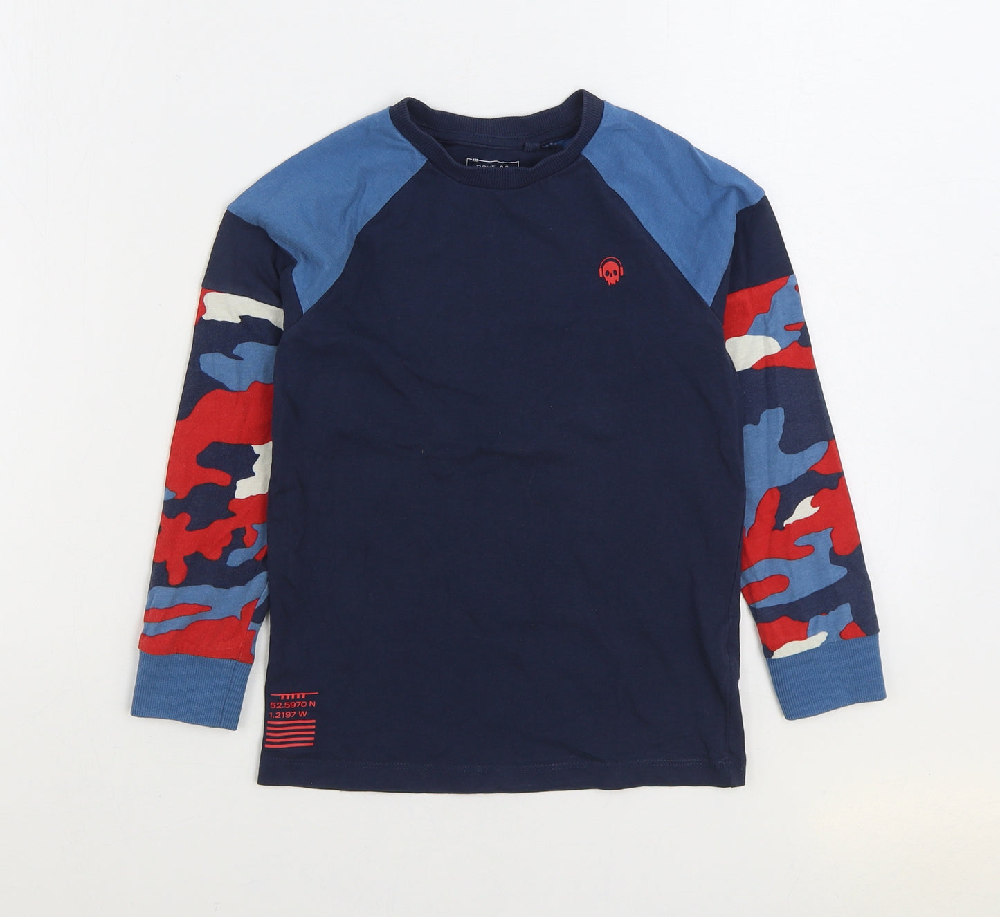 NEXT Boys Blue Camouflage 100% Cotton Basic T-Shirt Size 7 Years Round Neck Pullover