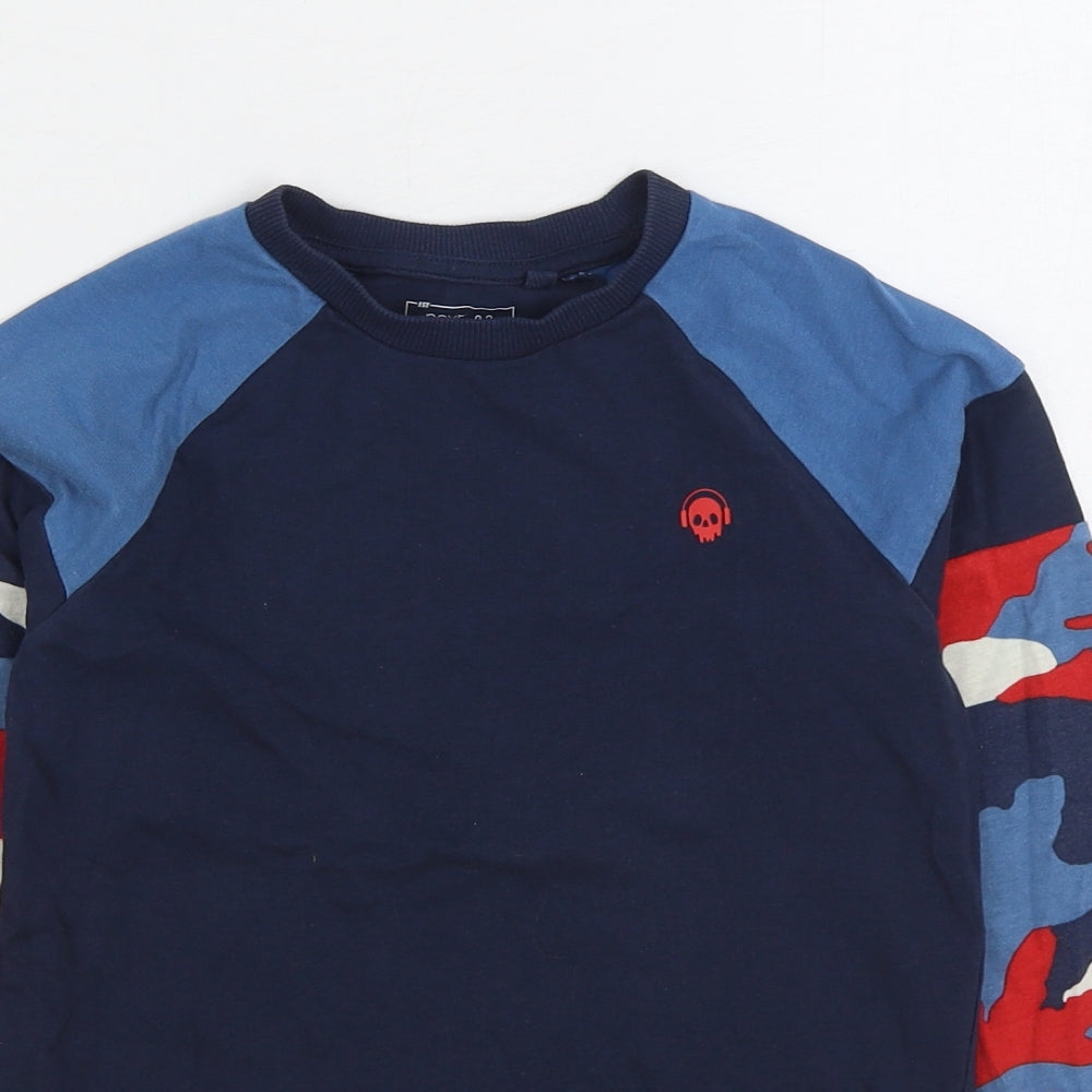 NEXT Boys Blue Camouflage 100% Cotton Basic T-Shirt Size 7 Years Round Neck Pullover
