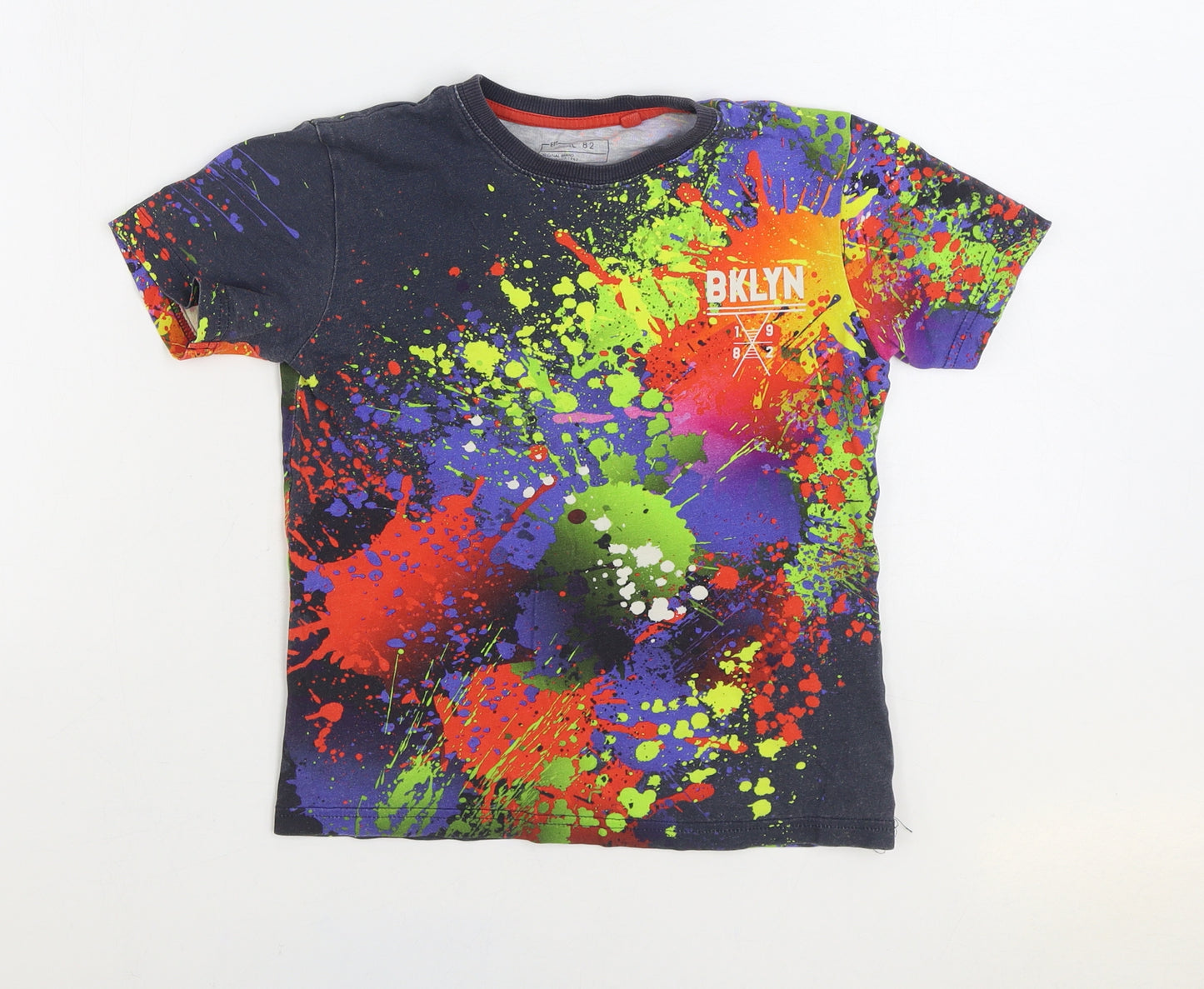 NEXT Boys Multicoloured Geometric 100% Cotton Basic T-Shirt Size 7 Years Round Neck Pullover - BKLYN