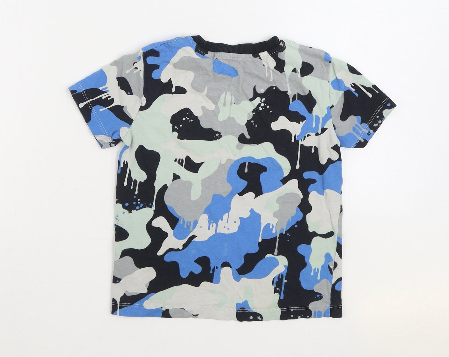 NEXT Boys Blue Camouflage 100% Cotton Basic T-Shirt Size 6 Years Round Neck Pullover