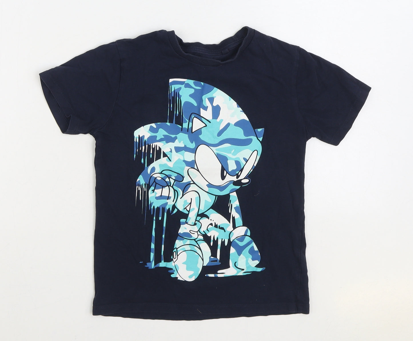 NEXT Boys Blue 100% Cotton Basic T-Shirt Size 6 Years Round Neck Pullover - Sonic The Hedgehog
