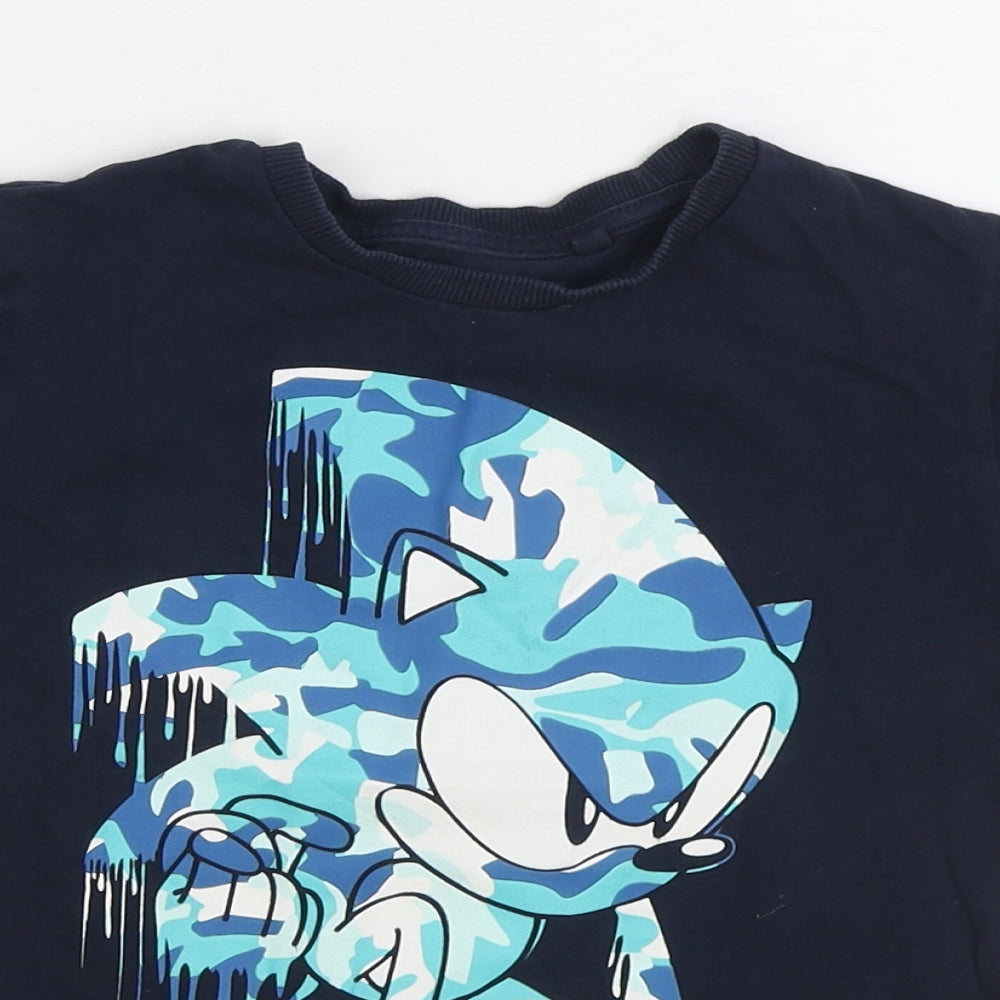 NEXT Boys Blue 100% Cotton Basic T-Shirt Size 6 Years Round Neck Pullover - Sonic The Hedgehog