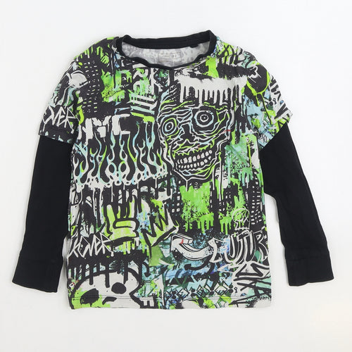 NEXT Boys Green Geometric 100% Cotton Basic T-Shirt Size 6 Years Round Neck Pullover