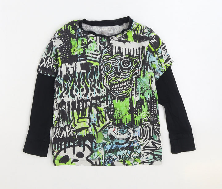 NEXT Boys Green Geometric 100% Cotton Basic T-Shirt Size 6 Years Round Neck Pullover