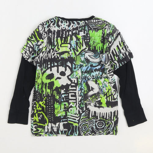 NEXT Boys Green Geometric 100% Cotton Basic T-Shirt Size 6 Years Round Neck Pullover