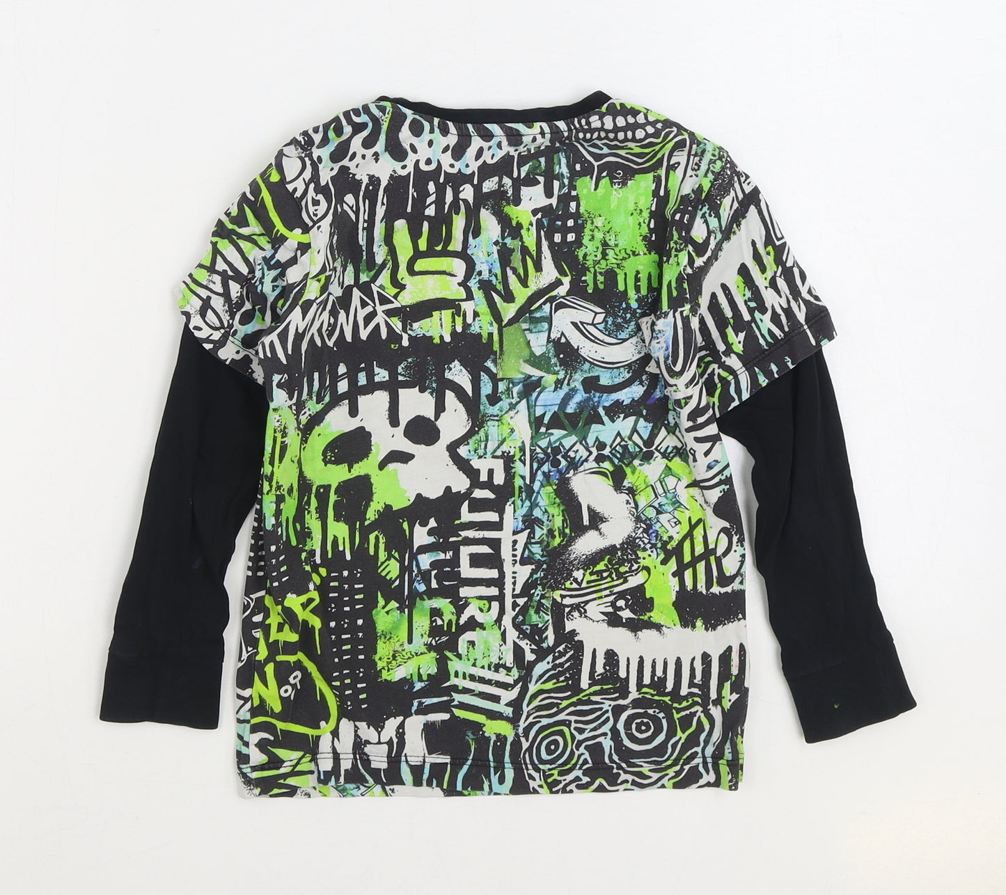NEXT Boys Green Geometric 100% Cotton Basic T-Shirt Size 6 Years Round Neck Pullover