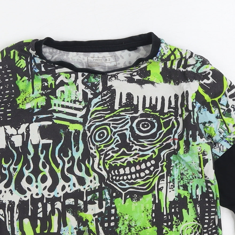 NEXT Boys Green Geometric 100% Cotton Basic T-Shirt Size 6 Years Round Neck Pullover