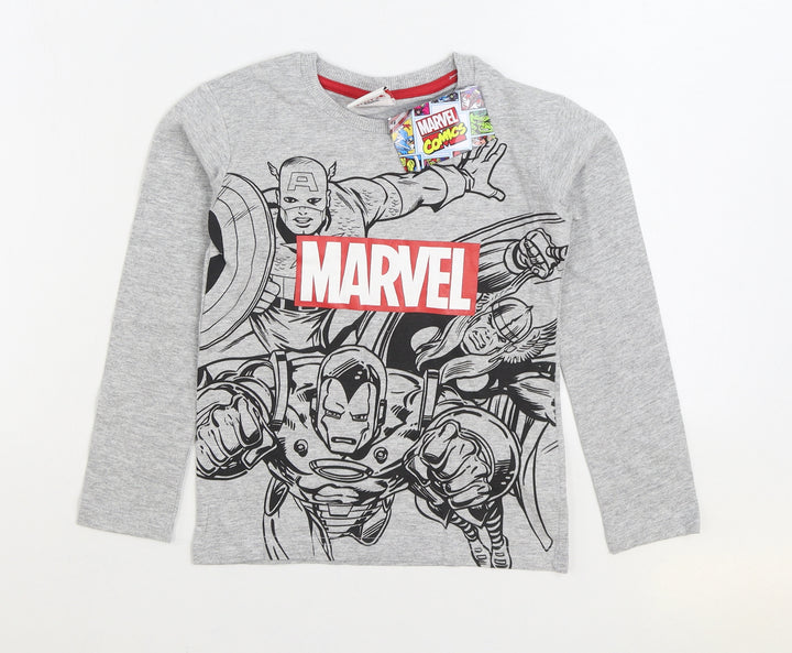 Marvel Boys Grey Cotton Basic T-Shirt Size 8-9 Years Round Neck Pullover - Marvel