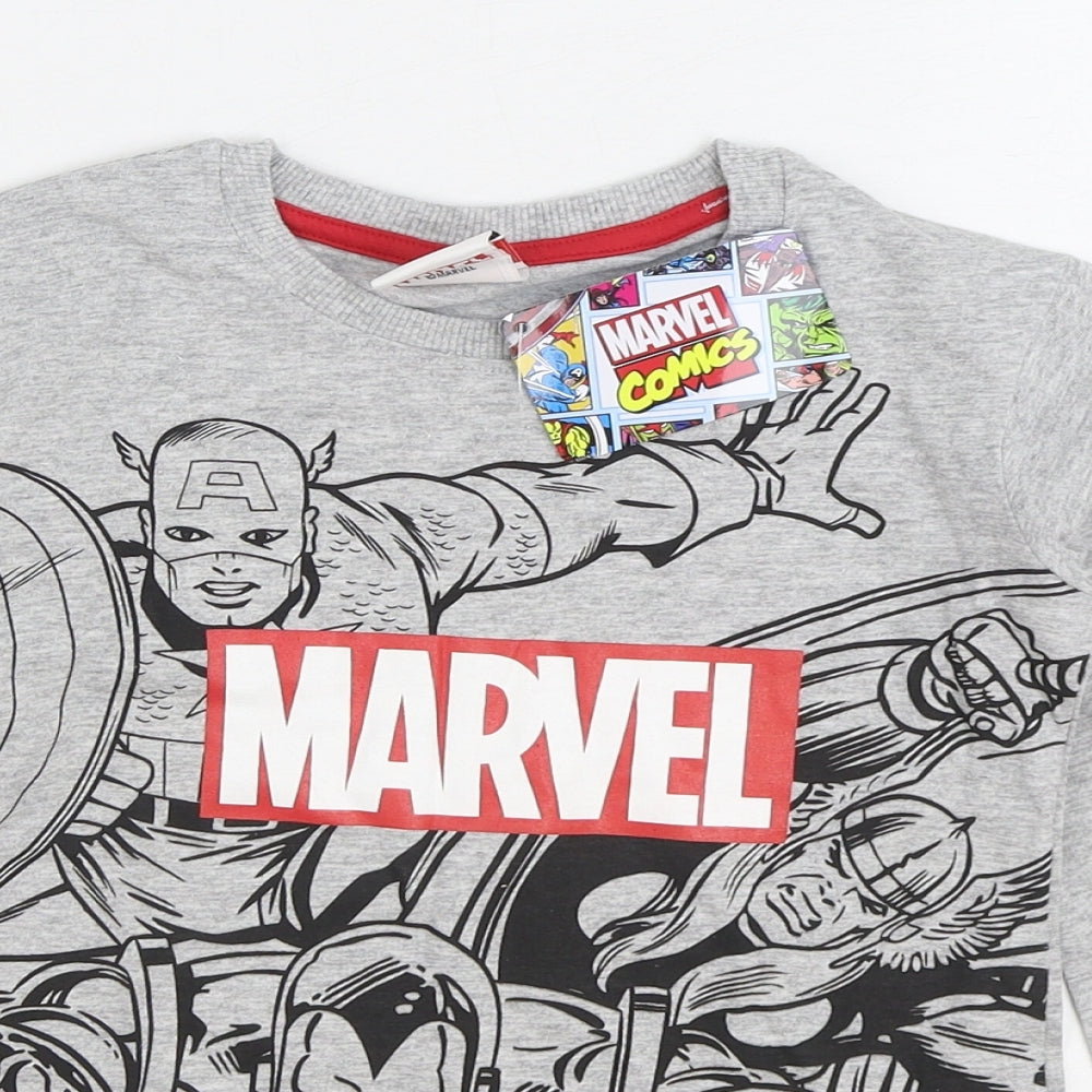 Marvel Boys Grey Cotton Basic T-Shirt Size 8-9 Years Round Neck Pullover - Marvel